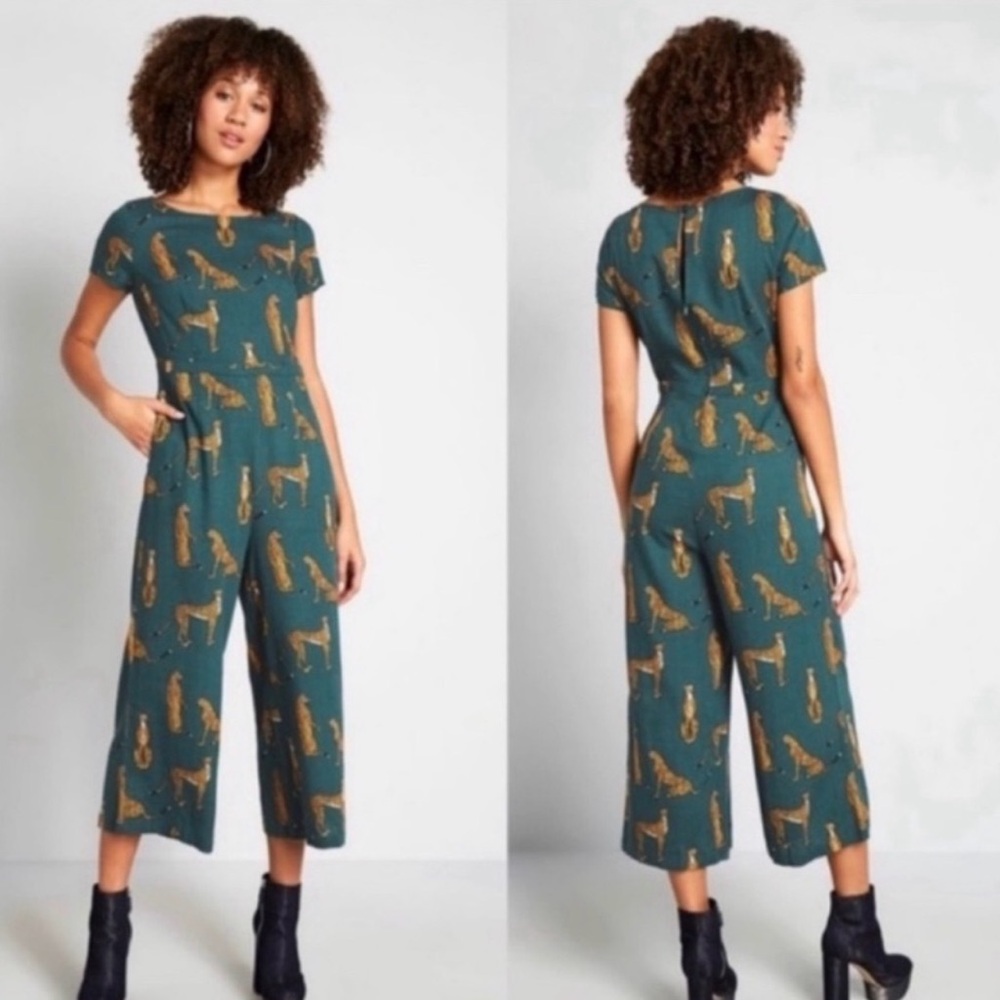 ModCloth Bold Nation Vintage Inspired Cheetah Wide Leg Jumpsuit Size M